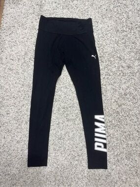 Puma Black Leggings with White Logo Print